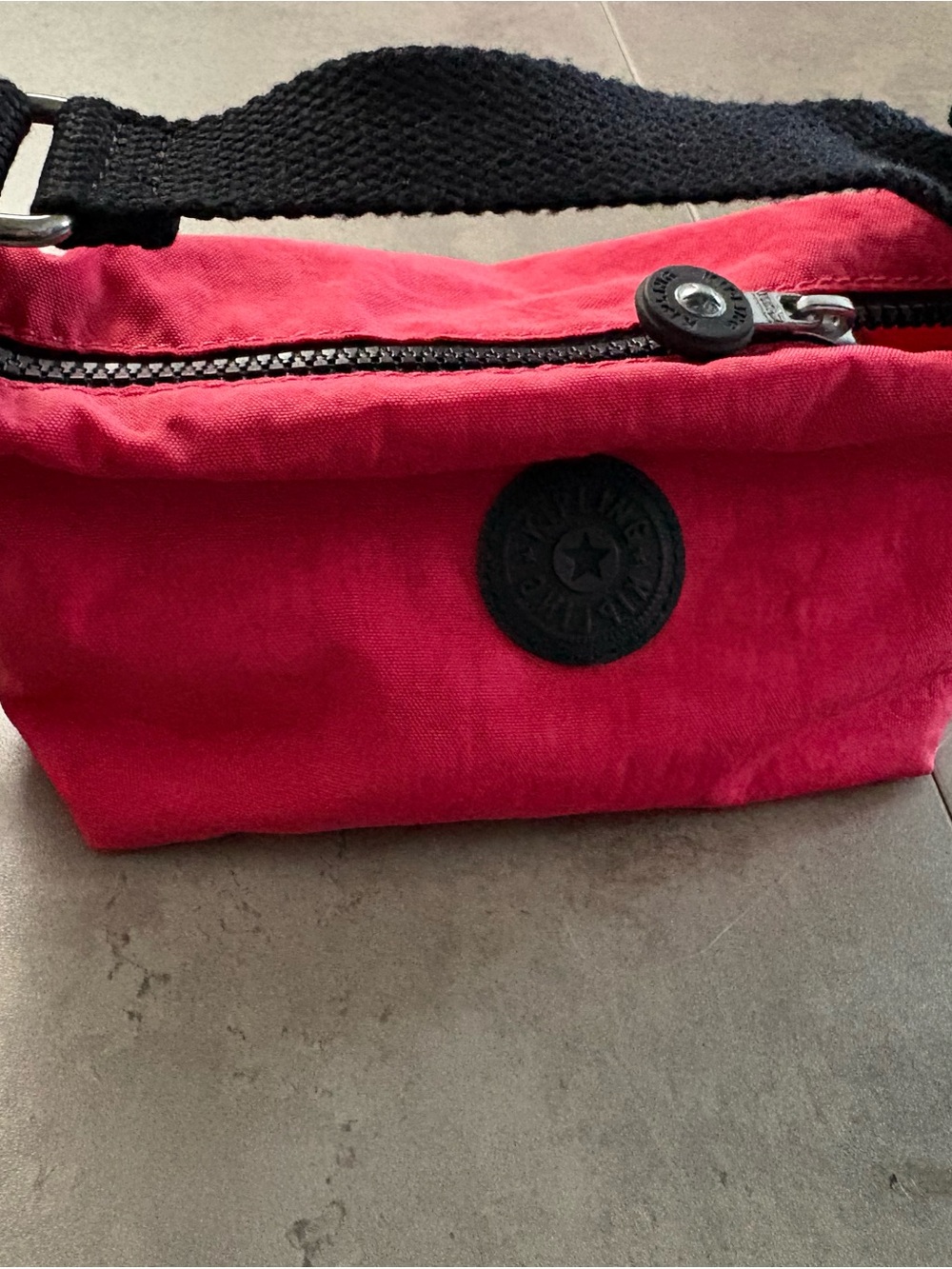 Kipling Red Pouch with Black Strap and Red Monkey Charm